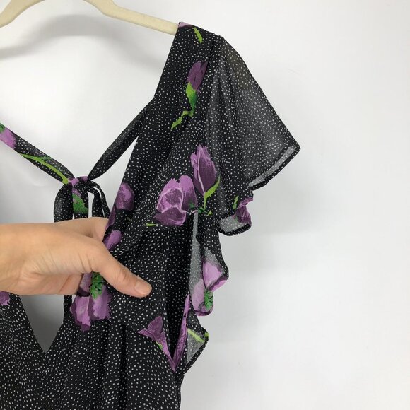 Urban Outfitters Gratilda Ruffle Black Purple Floral  Print backless Jumpsuit 2 - Picture 13 of 16